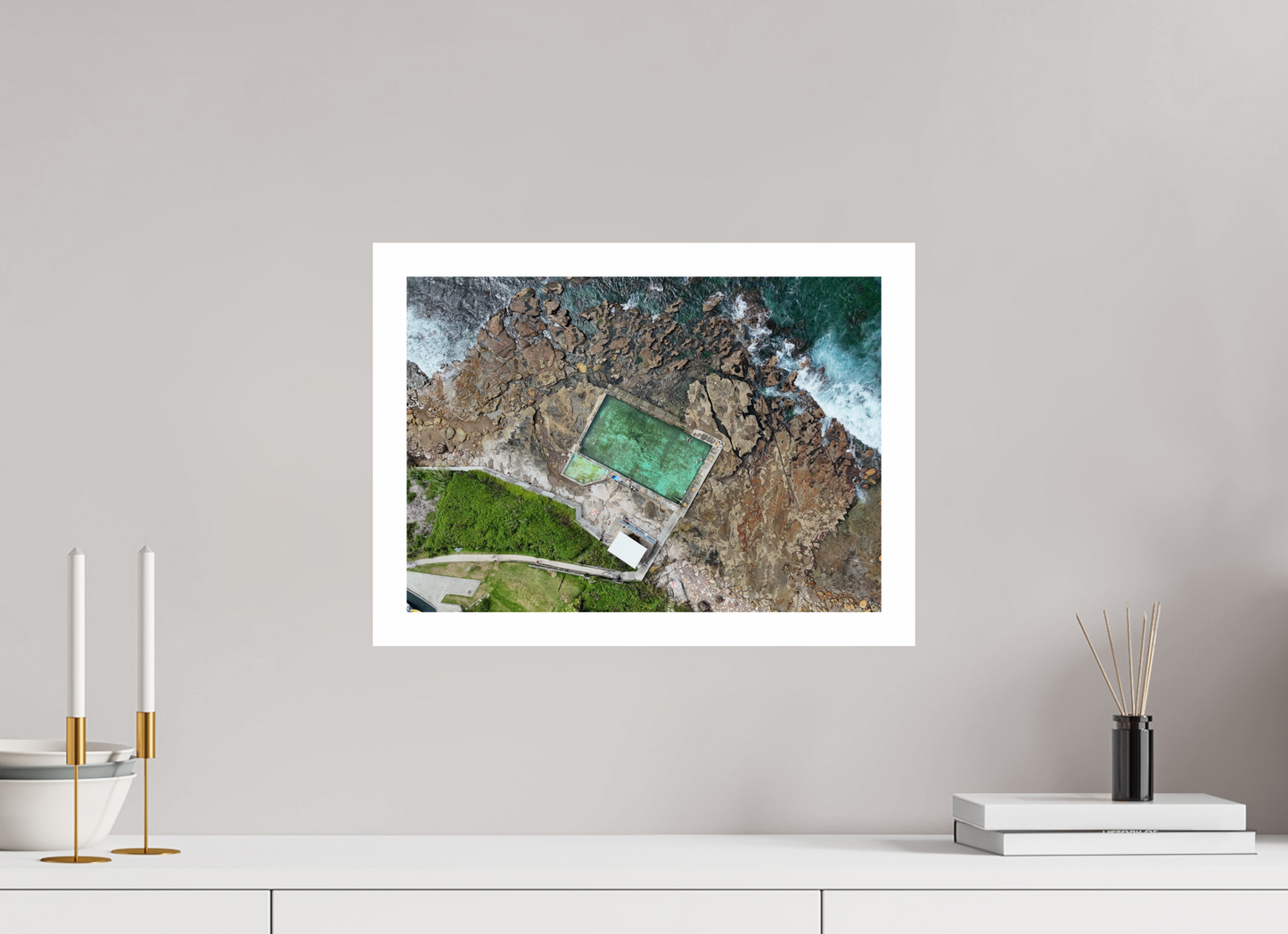 DIN A3 (42 x 29,7 cm), Fine Art Pearl A3 3cm Border Coalcliff – Aerial Rock Pool Fine Art Print