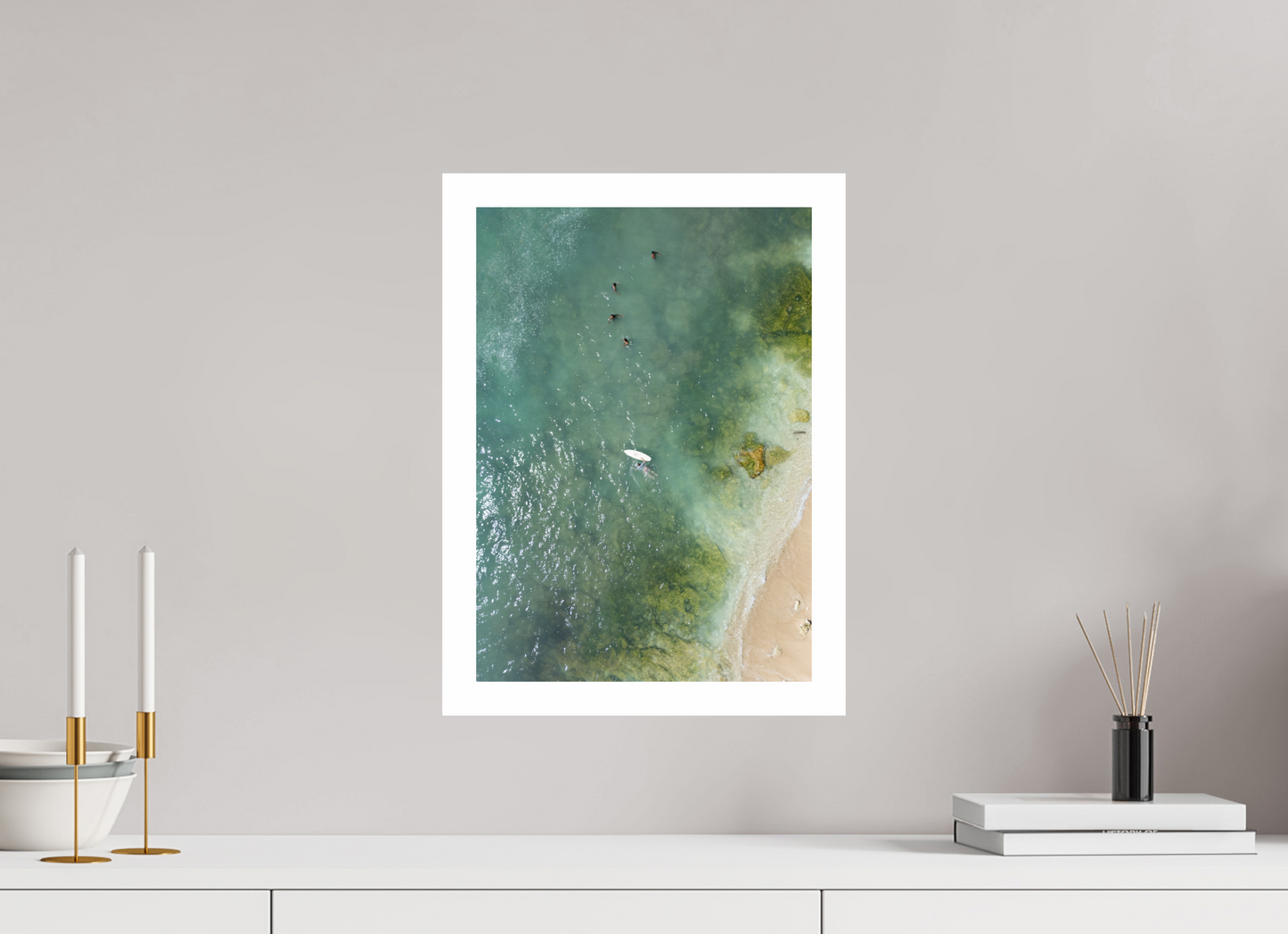 DIN A3 (29,7 x 42 cm), Fine Art Pearl A3 3cm Border Bingin Beach – Paddling Out Fine Art Print
