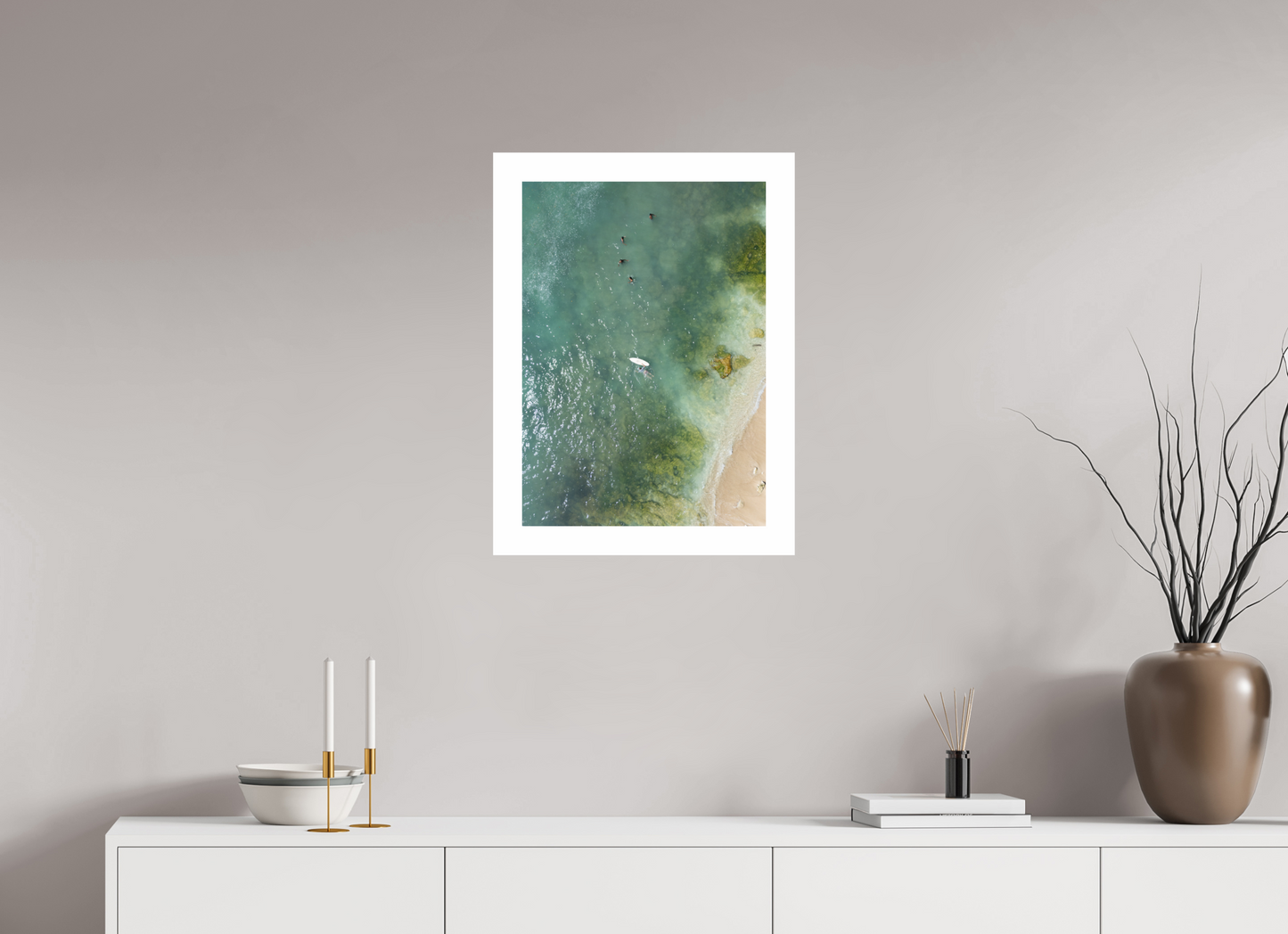DIN A2 (42 x 59,4 cm), Fine Art Pearl A2 5cm Border Bingin Beach – Paddling Out Fine Art Print