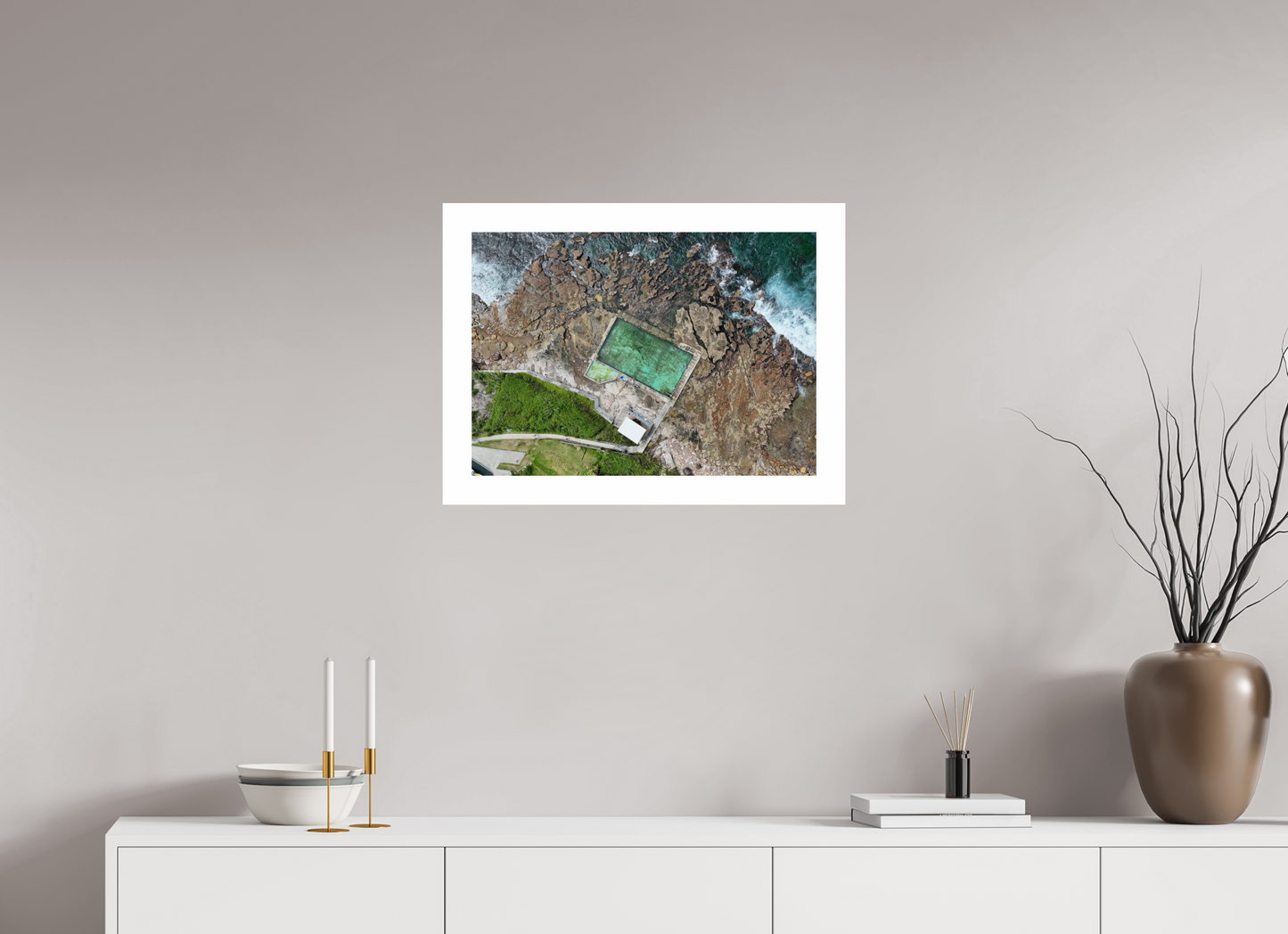 DIN A2 (59,4 x 42 cm), Fine Art Pearl A2 5cm Border Coalcliff – Aerial Rock Pool Fine Art Print